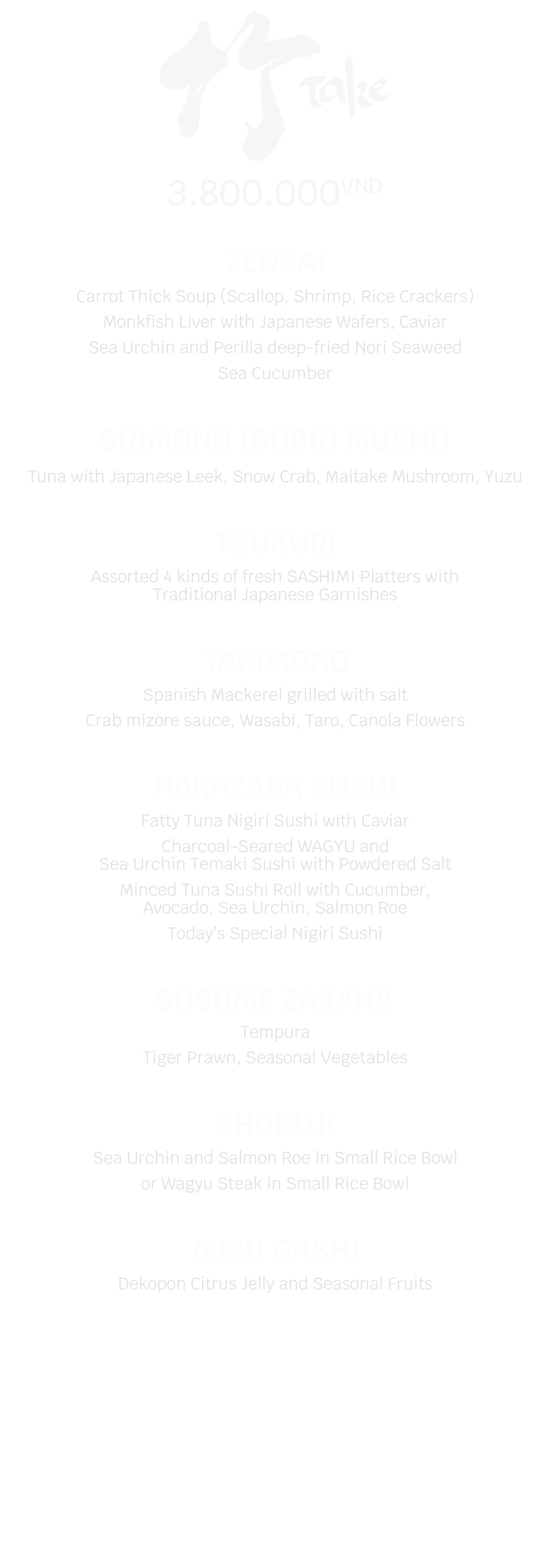 Thực đơn Take - 3.800.000 VND